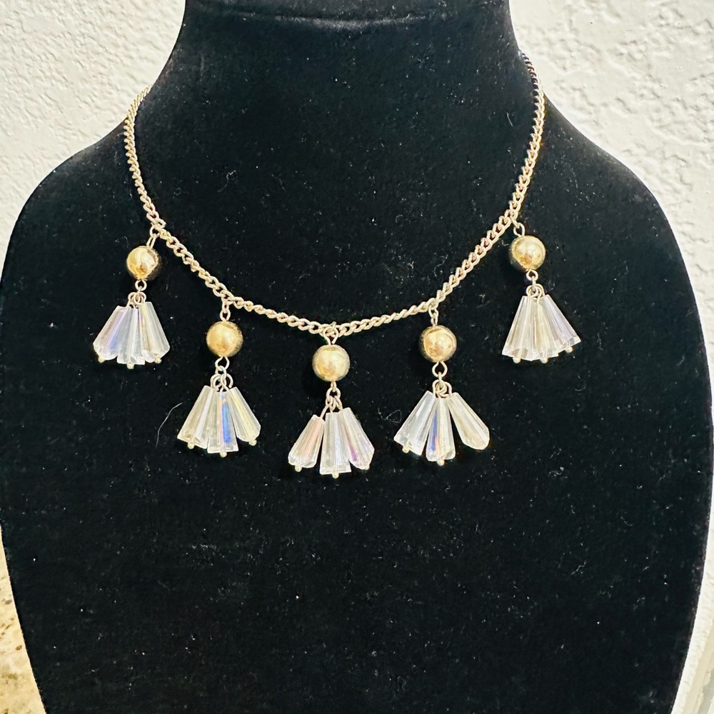 Gold and Silver Necklace with Tassels and Beads